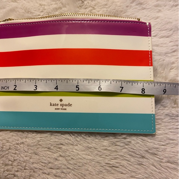 Kate Spade small zip patent bag stripes colorful 8.5”x 5” - Picture 4 of 8